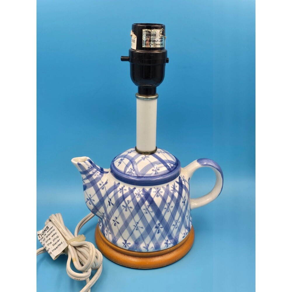 Blue & White Teapot Lamp Petite, No Shade Tested Working